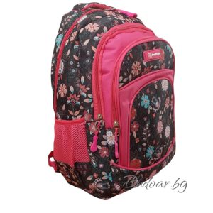 ученическа раница "New Winning"  черна с цветя арт.2253