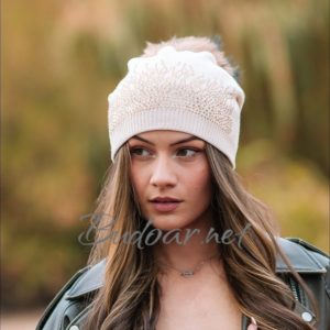 дамска плетена шапка с естествен пух /лукс/ арт.414