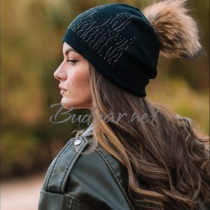 дамска плетена шапка с естествен пух /лукс/ арт.416