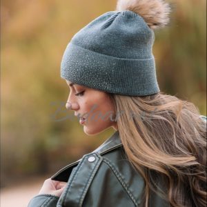 дамска плетена шапка с естествен пух /лукс/ арт.413