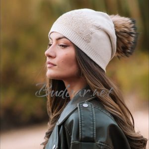 дамска плетена шапка с естествен пух /лукс/ арт.418