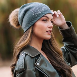 дамска плетена шапка с естествен пух /лукс/ арт.417