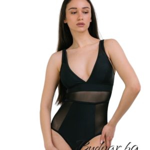 Цял бански костюм в черно и тюл,чашка В арт.В2319