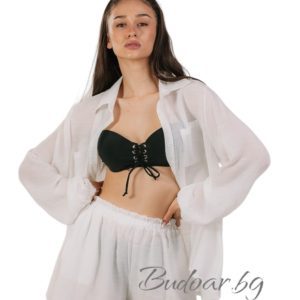 Плажен комплект от лен,цвят бял арт.Р3068 -1