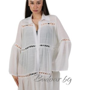 Плажна туника от лен,цвят бял арт.Р72 -1