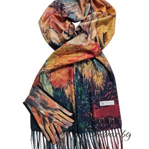 дамски комплект шал и ръкавици"картини" код 108