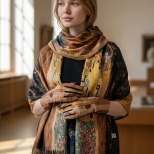 дамски комплект шал и ръкавици"картини" код 111