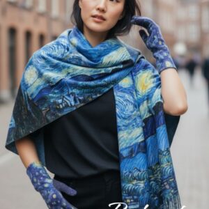 дамски комплект шал и ръкавици"картини" код 110