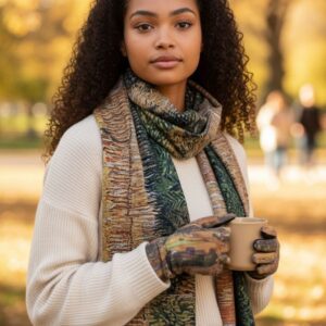 дамски комплект шал и ръкавици"картини" код 112