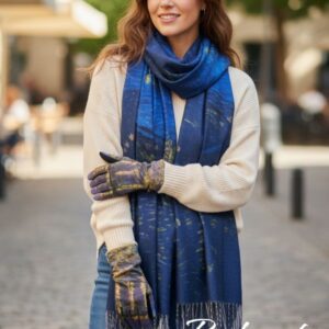 дамски комплект шал и ръкавици"картини" код 113